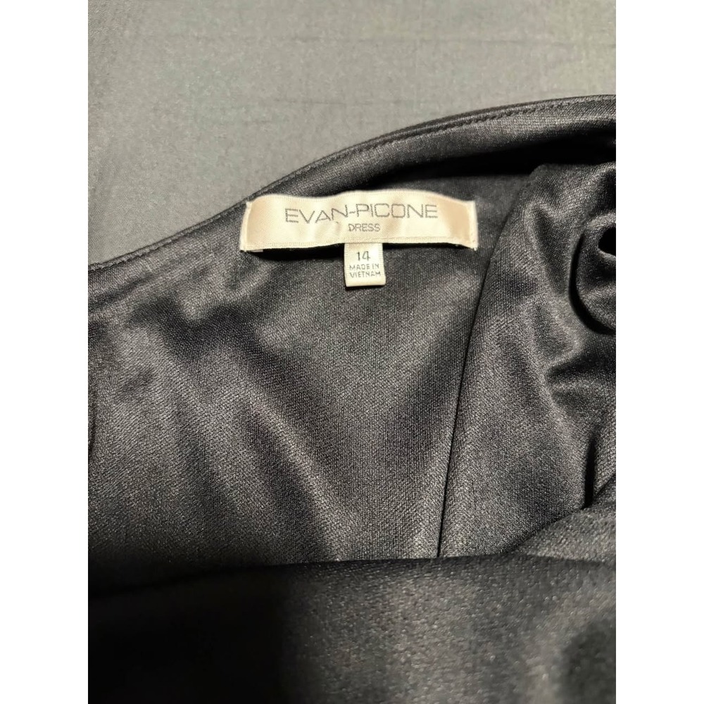Evan Picone One Shoulder Cocktail Dress Womens 14 Black Ruched Party Midi - Picture 6 of 8